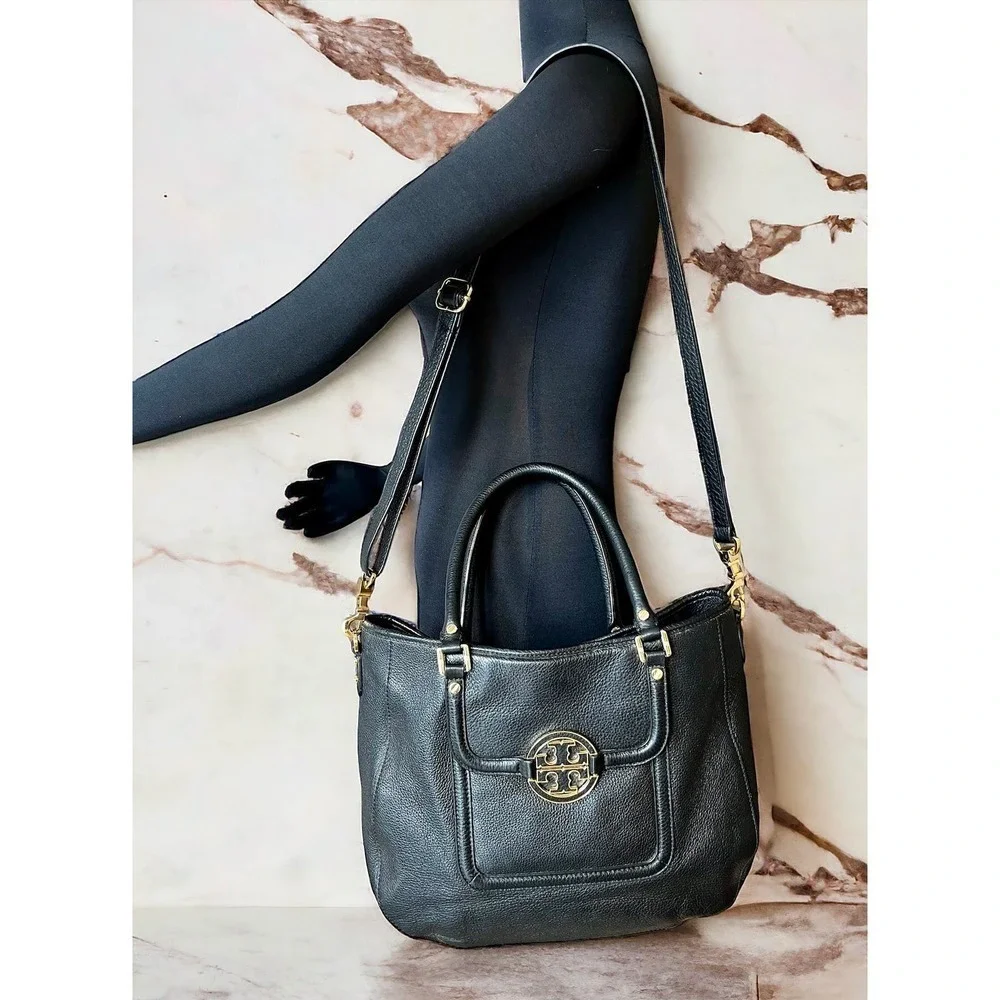 Tory Burch Black Leather Amanda Classic Hobo Shoulder Bag